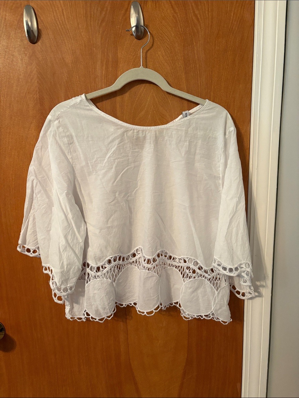 Mango White Crochet-Hem Blouse